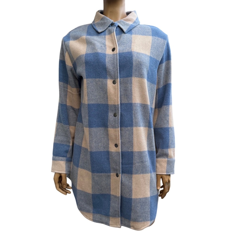 Design Lab Lord + Taylor Shacket Blue Tan Check Plaid Shirt Jacket Cabincore M